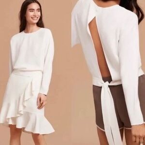 ARITZIA WILFRED Laon Long Sleeve Open Back Boxy Blouse in White Crepe US Sz XS